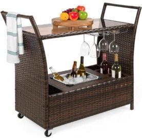 Wicker Serving Bar Cart