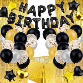 Gold Black Birthday Backdrop Decorations