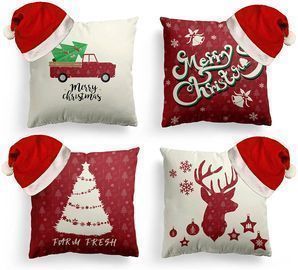 8PC Christmas Pillow Covers and Hats