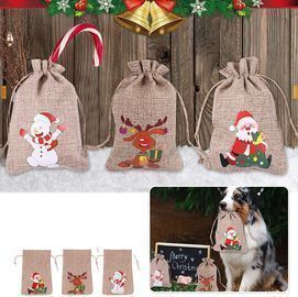 1pc Christmas Jute Burlap Bags with Drawstring