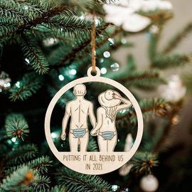 Putting IT All Behind Us Wood Ornaments