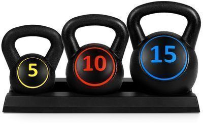 3-Piece Kettlebell Weight Set w/ Storage Rack