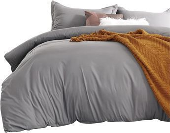 Bedsure Microfiber Duvet Cover Set 3 Pieces - Queen/Grey