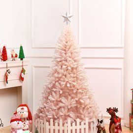 Costway 6' Pink Unlit Fir Hinged Full Metal Christmas Tree