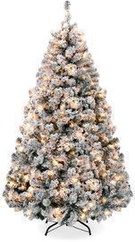Pre-Lit Snow Flocked Artificial Pine Christmas Tree w/ Warm White Lights