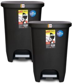 Glad Plastic Step 13gal Kitchen Garbage Can, Black, 2pk