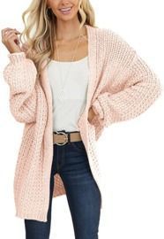 Long Lantern Sleeve Chunky Knit Sweater