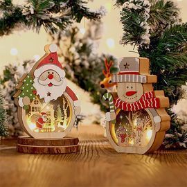 2PCS Christmas Led Wood House Table Decor