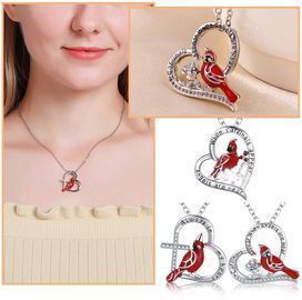 Red Cardinal Love Heart Pendant