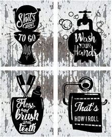 Nostalgia Funny Bathroom Signs (Set of 4 Unframed - 8 x 10 Inches)