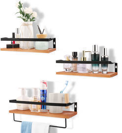 Floating Shelves with Towel Bar-Set of 3