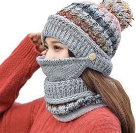 Fleece Lined Winter Hats Scarf Mask Set