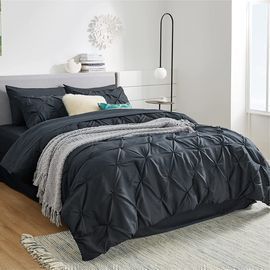 Bedsure Pintuck Bed in A Bag Comforter Set - Queen Black
