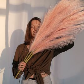 3 Stems Large Faux Pampas Grass 43 inch/110cm Fluffy & Tall