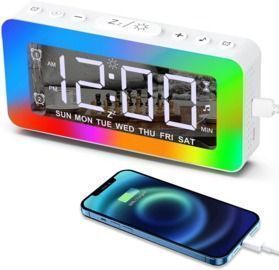 Digital Alarm Clock with 8 Colors Night Light and USB Charger