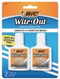 BIC Wite-Out Quick Dry Correction Fluid, White, 2pk