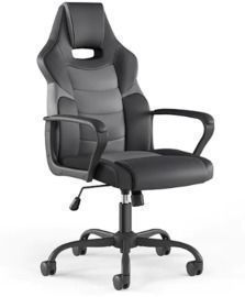 Staples Emerge Vector Bonded Leather Gaming Chair, Black & Gray