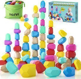 42PCS Wooden Sorting Stacking Rocks