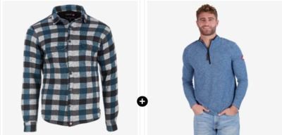 Canada Weather Gear Men's Sherpa Lined Buffalo Plaid Shirt Jacket and Flec-Dye 1/4 Zip Pullover