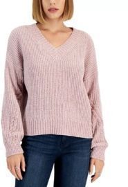 Juniors' Chenille Cable-Knit Sweater