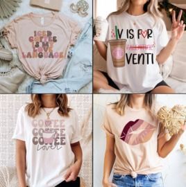 Coffee And Kisses Fun Soft Print Tees