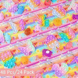 Valentines Cards with Pop Fidget and Mochi Squishy Sets - 48 Total!