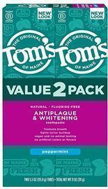 Tom's of Maine Fluoride-Free Antiplaque & Whitening Natural Toothpaste, Peppermint, 5.5 oz. 2pk