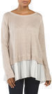 Fever Long Sleeve Pleated Twofer Sweater