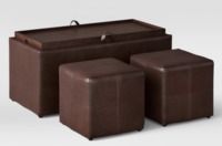 3pc Storage Ottoman Brown by Threshold