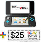Nintendo 2DS XL (Black/Turquoise, Refurbished) + $25 Credit